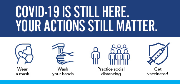 covid mitigation graphic - wear masks social distance wash hands and get vaccinated